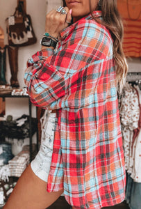 Reese Loose Vintage Shirt- Red Plaid