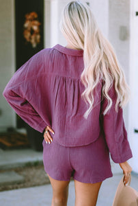 Jill Cropped Top and Shorts Set- Plum