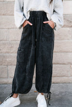 Load image into Gallery viewer, Selena Mineral Wash Wide Leg Pants- Black