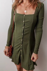 Gracey Rib Knit Long Sleeve Mini Dress- Green