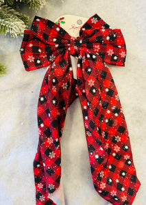 Christmas Pattern Long Tail Hair Bow