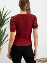 Load image into Gallery viewer, Illiana Lace Puff Sleeve Knit Top