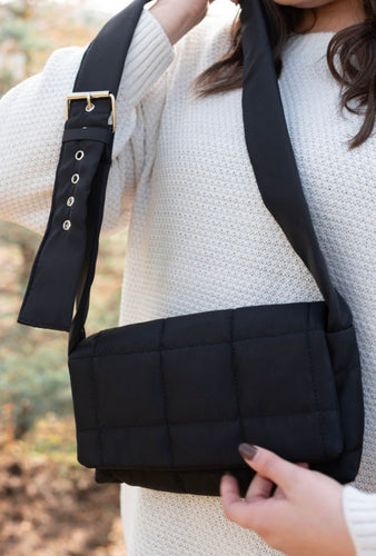 Quilted Puffer Crossbody Bag- Black