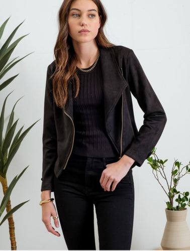 Charlie Faux Suede Zip Up Moto Jacket