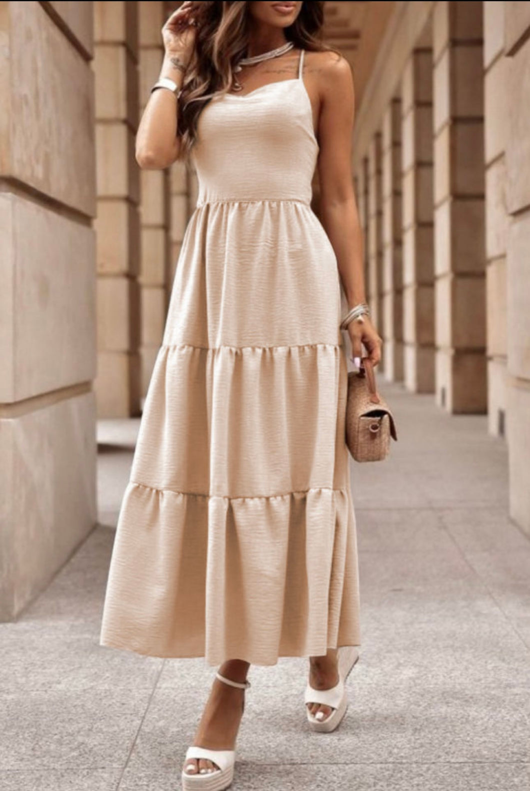 Aurora Backless Tiered Maxi Dress- Oatmeal