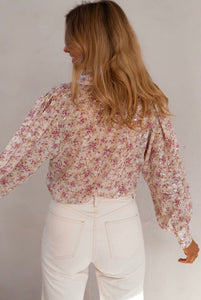 Angela Floral V-Neck Shirt- Pink