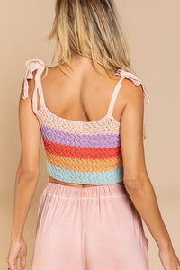 Tiffany Tie-shoulder Sweater Crop Tank Top - Rainbow Sherbert