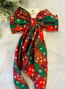 Christmas Pattern Long Tail Hair Bow