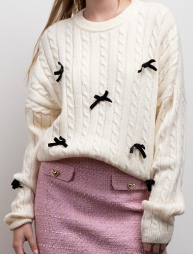 Lorna Bow Detail Cable Knit Sweater