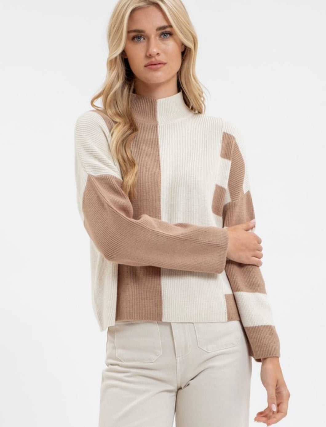 Monica Colorblock Mock Neck Sweater