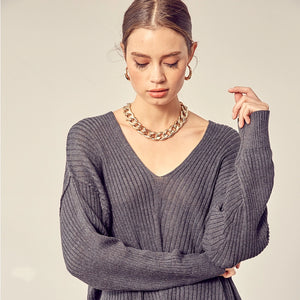Cynthia Ribbed Sweater- Charcoal