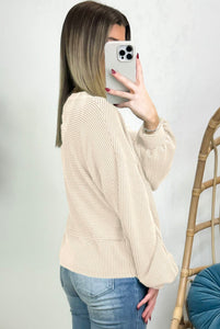 Abby Corded Button Henley Top - Apricot