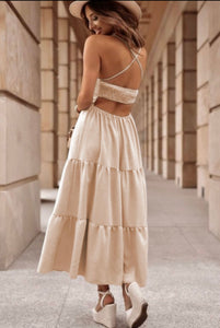 Aurora Backless Tiered Maxi Dress- Oatmeal