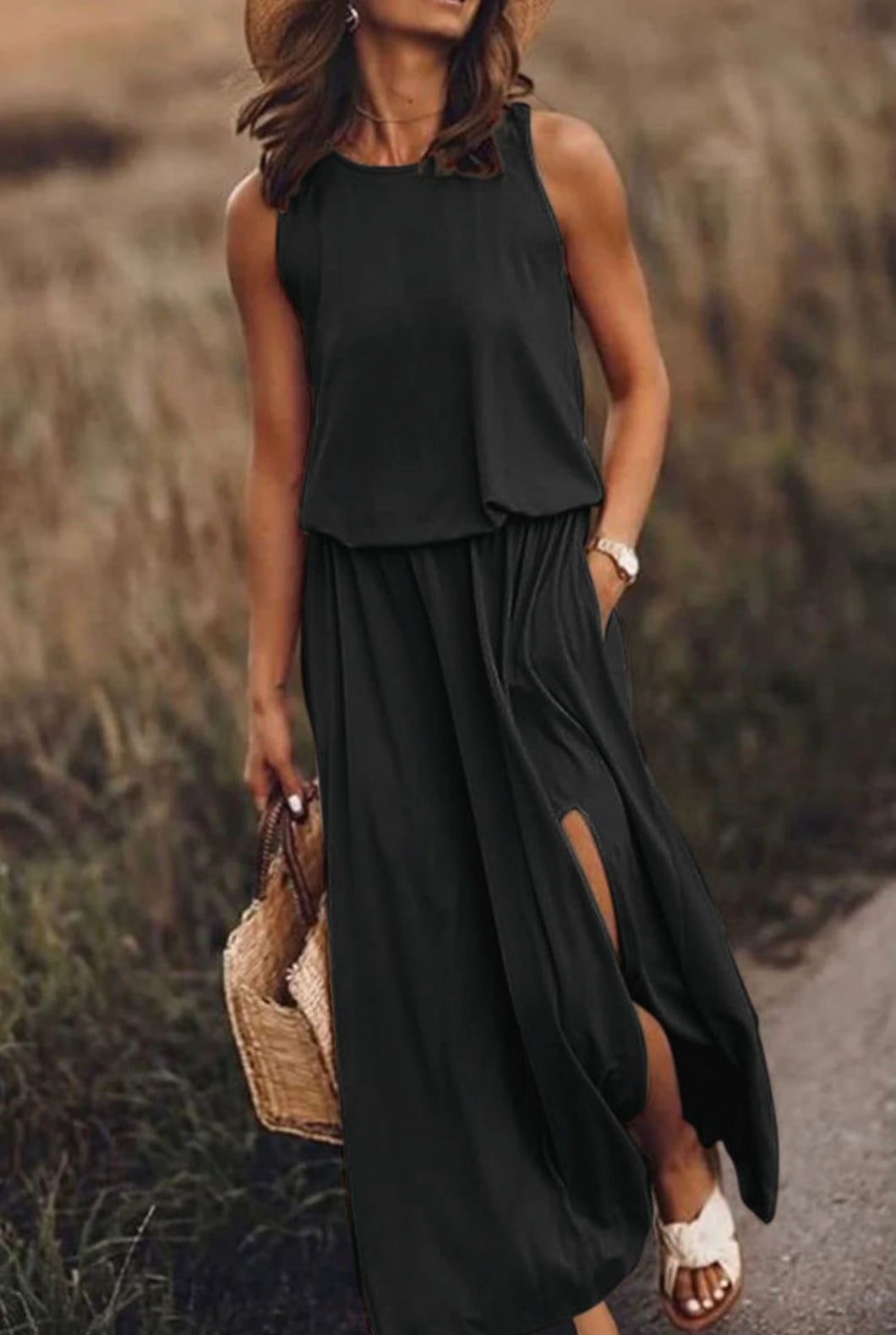 Natalia Sleeveless Maxi Dress- Black