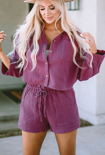 Jill Cropped Top and Shorts Set- Plum