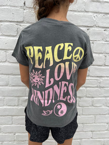 Kid's Peace Love Kindness T-shirt- Charcoal