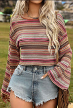 Load image into Gallery viewer, Rose Striped Cropped Long Sleeve Top- Pink Multi