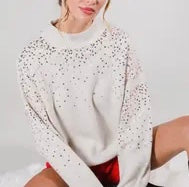 Serena Sequin Sweater Top- Taupe