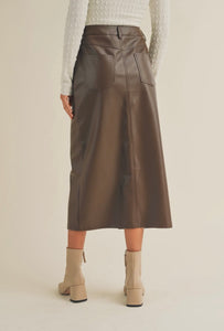 Rebecca Pleather Skirt- Brown