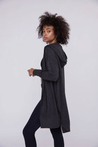 Molly Long Line Hooded Cardigan - Charcoal