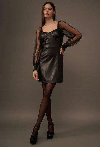 Sami Faux Leather Sweetheart Dress-Black