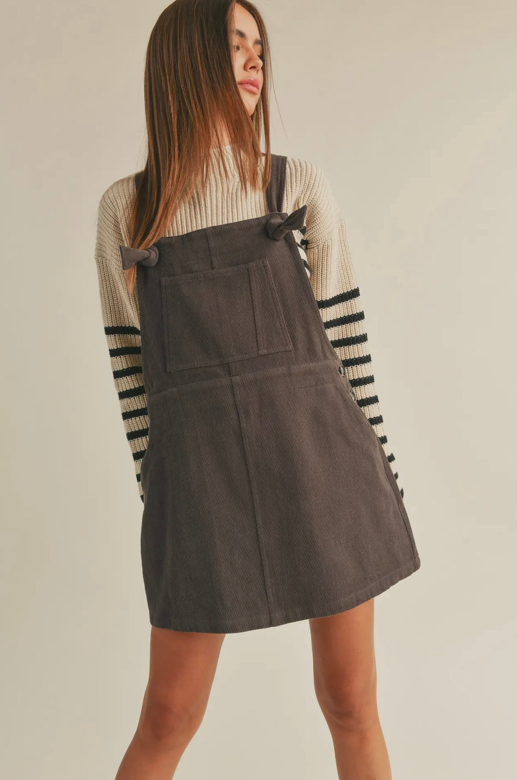 Mandy Corduory Jumper Dress- Charcoal