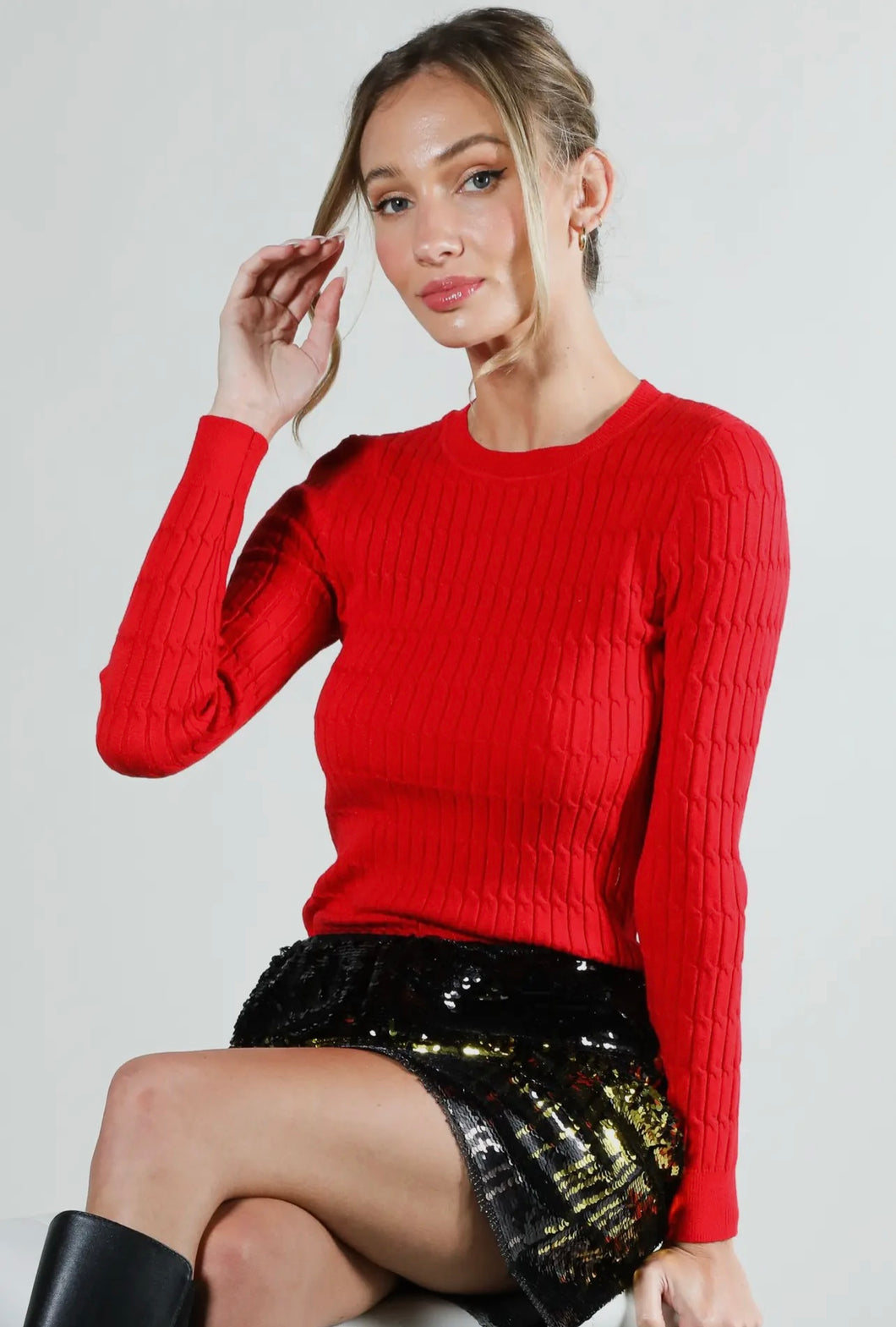 Lucinda Cable Detail Sweater- Red