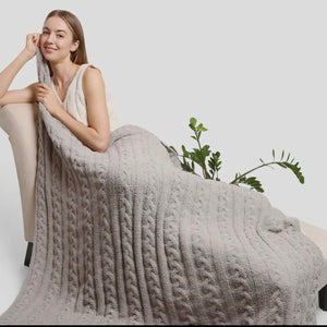 Braided Cable Knit Luxury Blanket - Grey