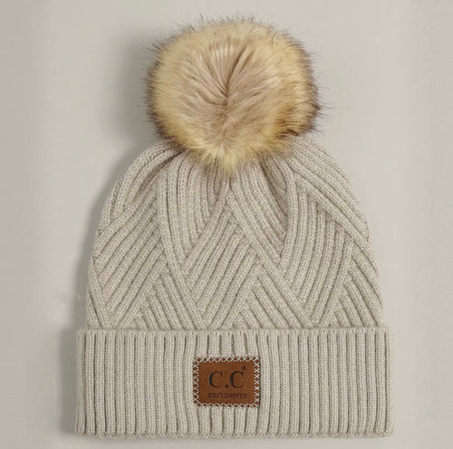 Heather Cuff Beanie With Pom Pom- Various Colors