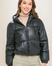 Load image into Gallery viewer, Faux Leather Puffer Jacket- Black