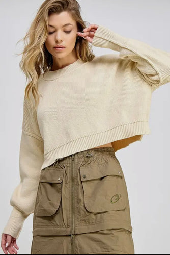 Easy Street Cropped Pullover- Natural