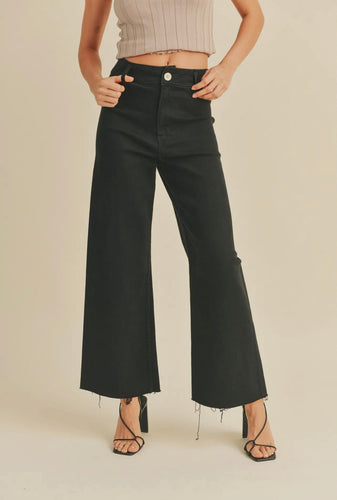 Candace Straight Wide Leg Denim Jeans- Black