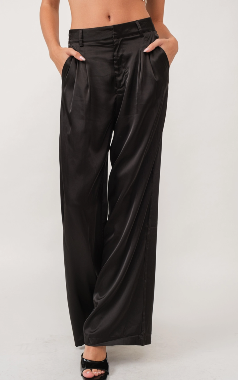 Chloe Satin Wide Pants- Black – Sweet Simplicity Boutique