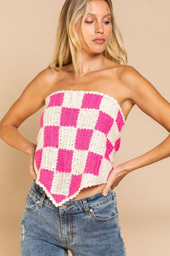 Stay the Weekend Checkerboard Pattern Tube Top Sweater - 2 Colors