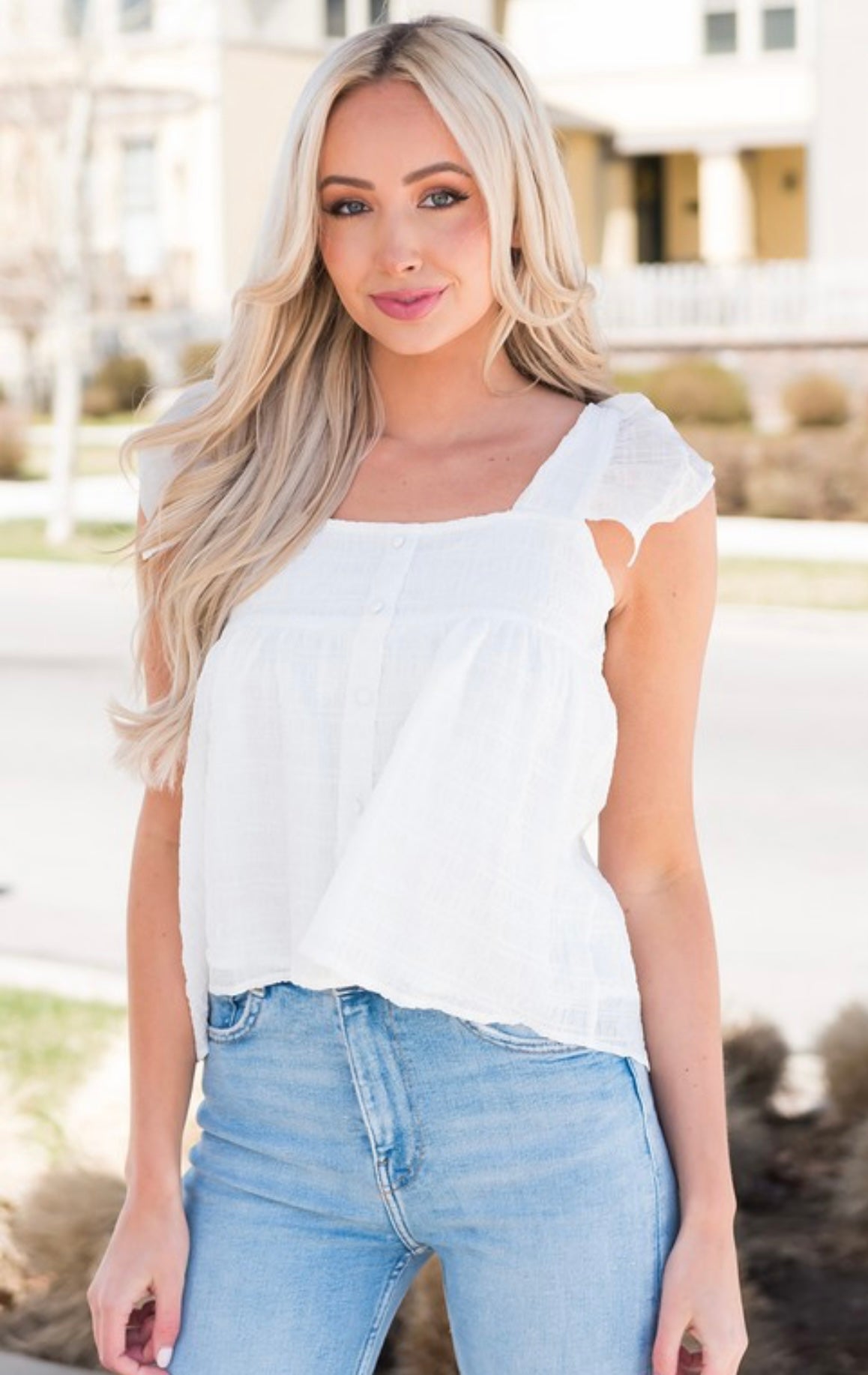 Jenna Square Neck Flowy Tank- White – Sweet Simplicity Boutique
