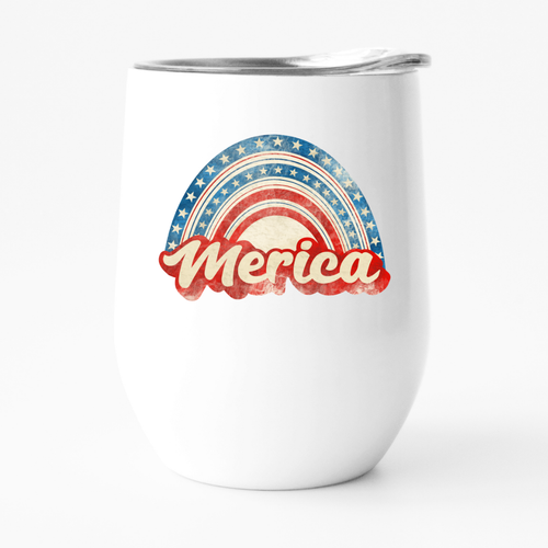 Merica Patriotic Wine Tumbler, American Flag Tumbler