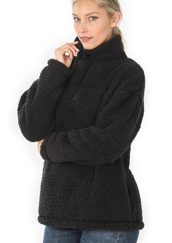 Sherpa Half Zip Pullover - Black