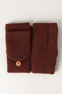 Convertible Fingerless Mittens Gloves - Burgundy