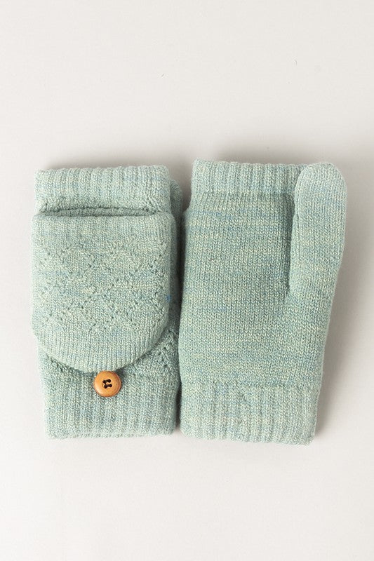 Convertible Fingerless Mittens Gloves - Light Blue
