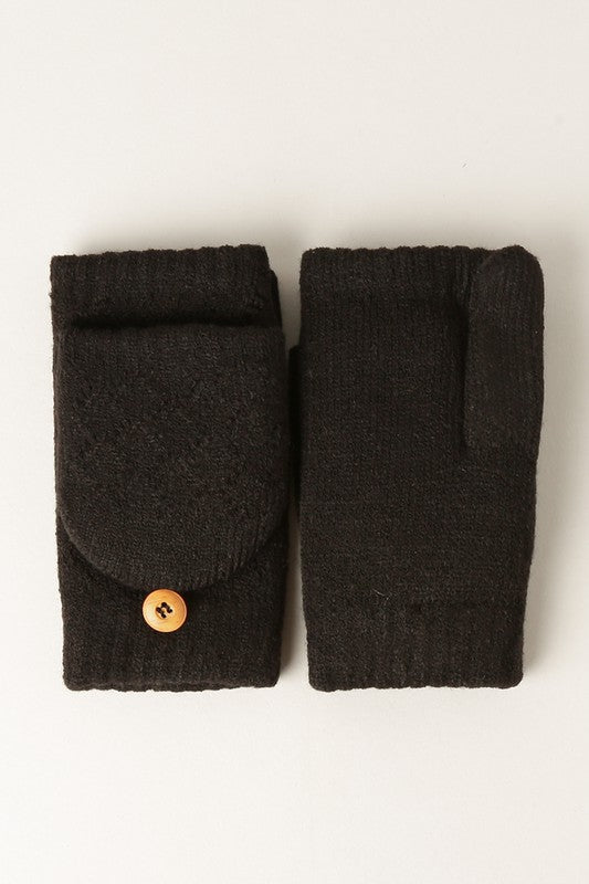 Convertible Fingerless Mittens Gloves - Black