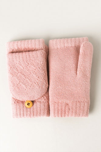 Convertible Fingerless Mittens Gloves - Light Pink