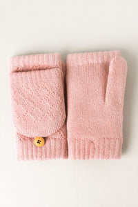 Convertible Fingerless Mittens Gloves - Light Pink