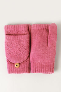 Convertible Fingerless Mittens Gloves - Deep Pink