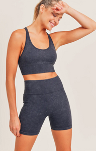 New Year, New You Mineral Washed Sports Bra- Black