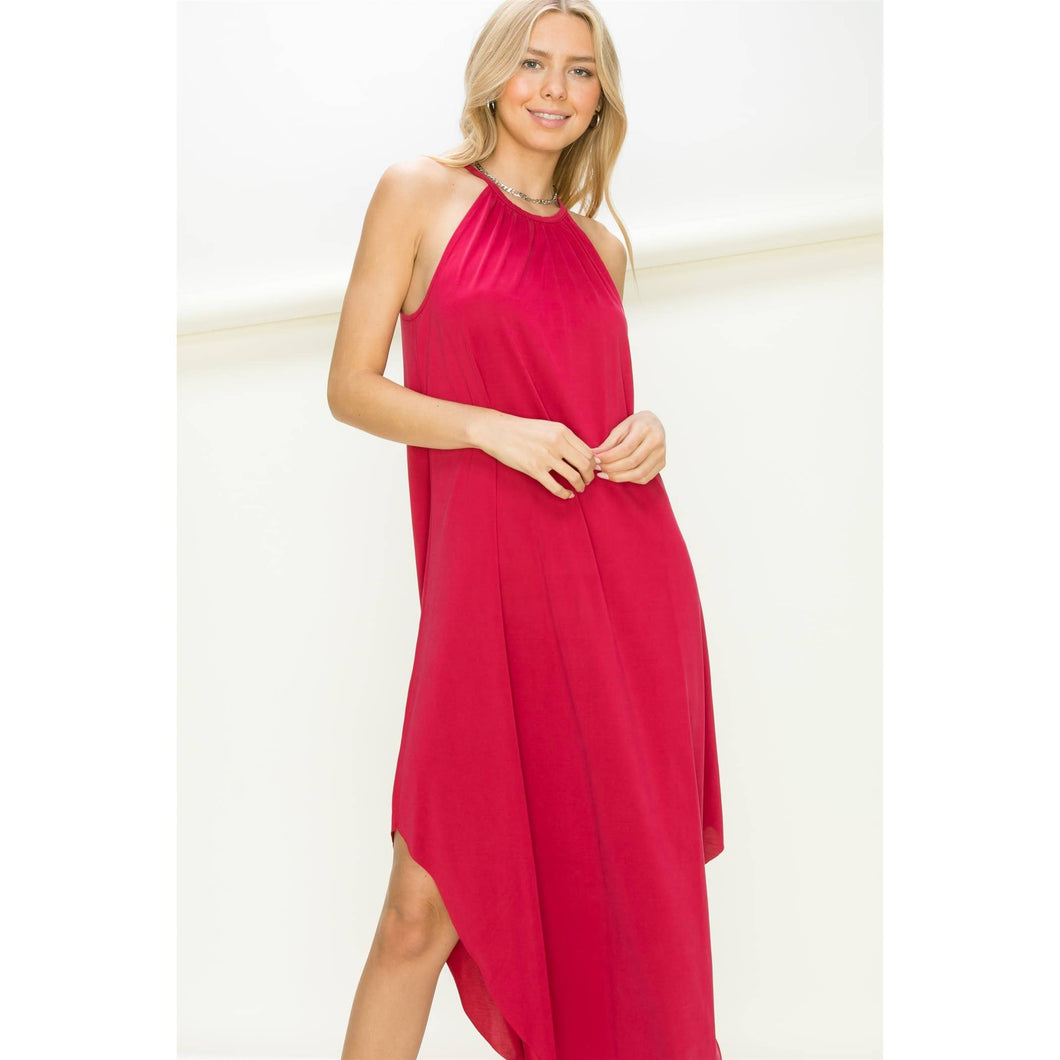 Out & About Halter Neck Maxi Dress- Raspberry