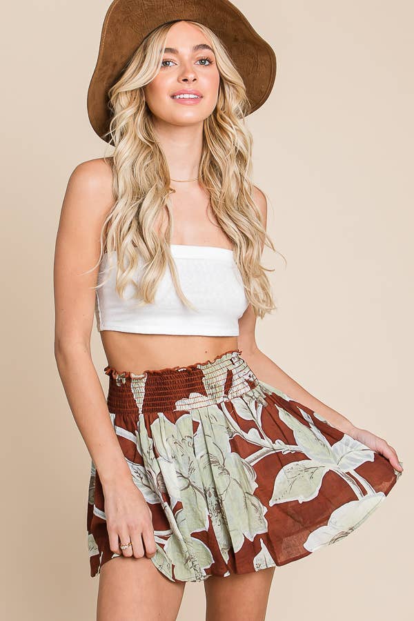 Esther Floral Flare Shorts - Brown