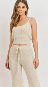 Love you More Cropped Sweater Tank- Oatmeal