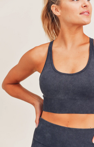 New Year, New You Mineral Washed Sports Bra- Black