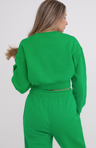 Fiona Cropped Fleece Sweatshirt - Kelly Green