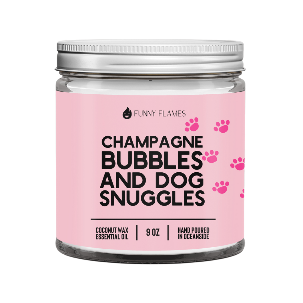 Funny Flames -Champagne Bubbles, And Dog Snuggles 9oz Candle